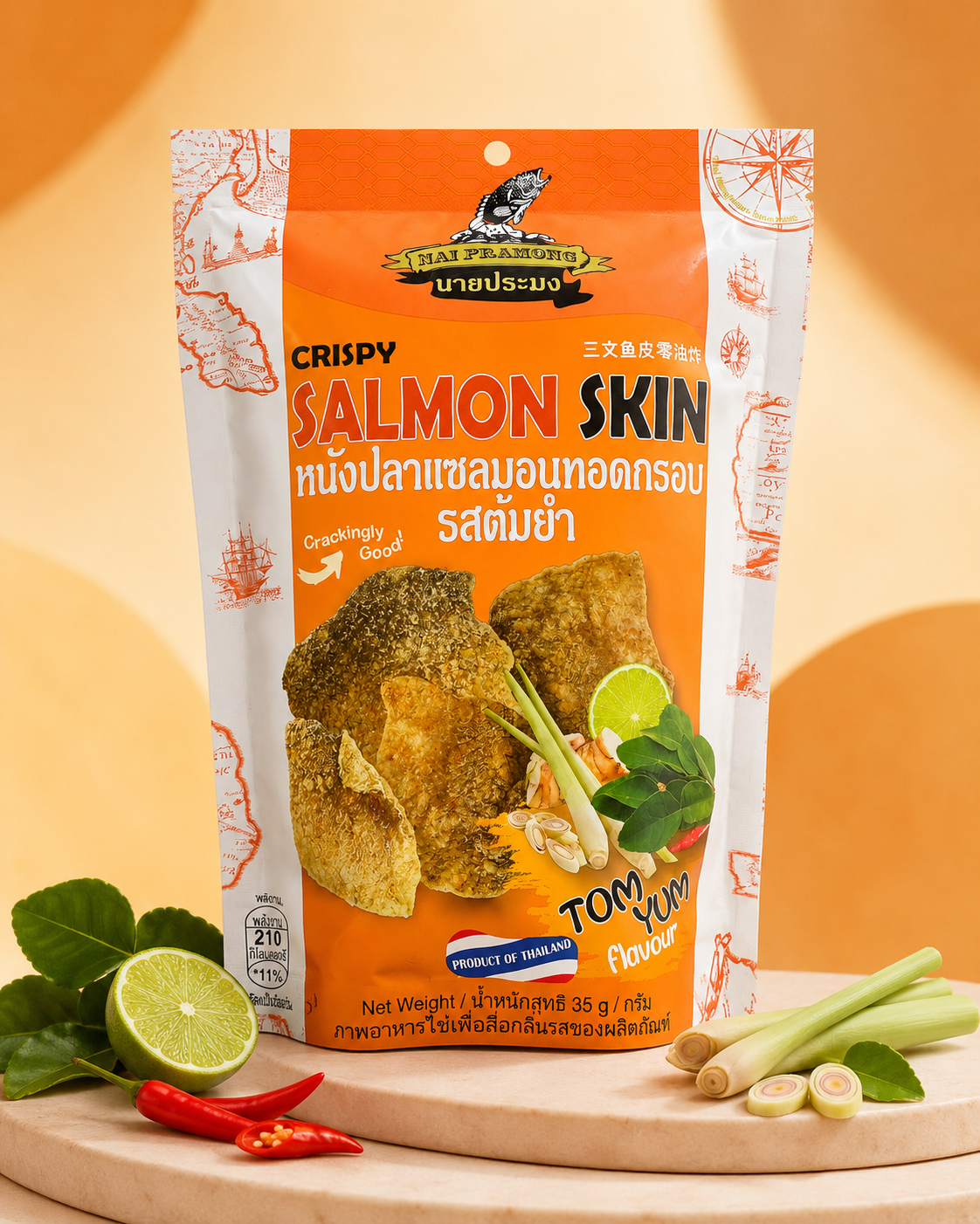 Crispy Halal Salmon skin Tom Yum 35 gm