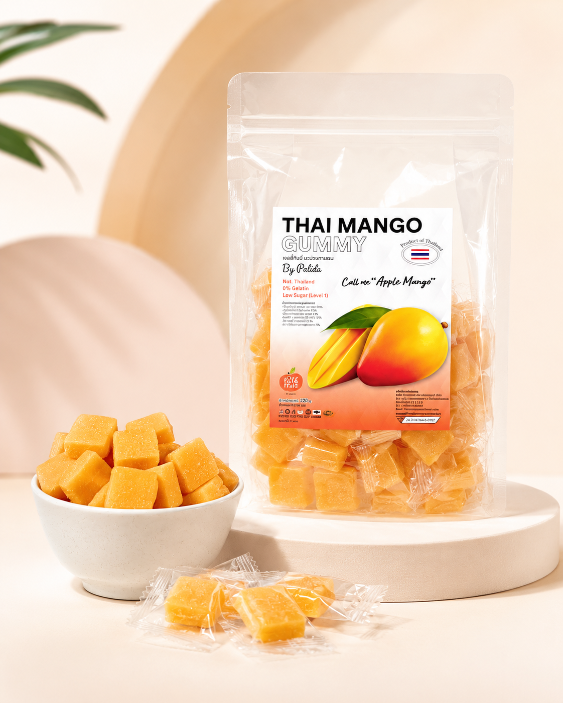 Thai Mango Gummy Apple Mango Low Sugar 0% Gelatin 220g