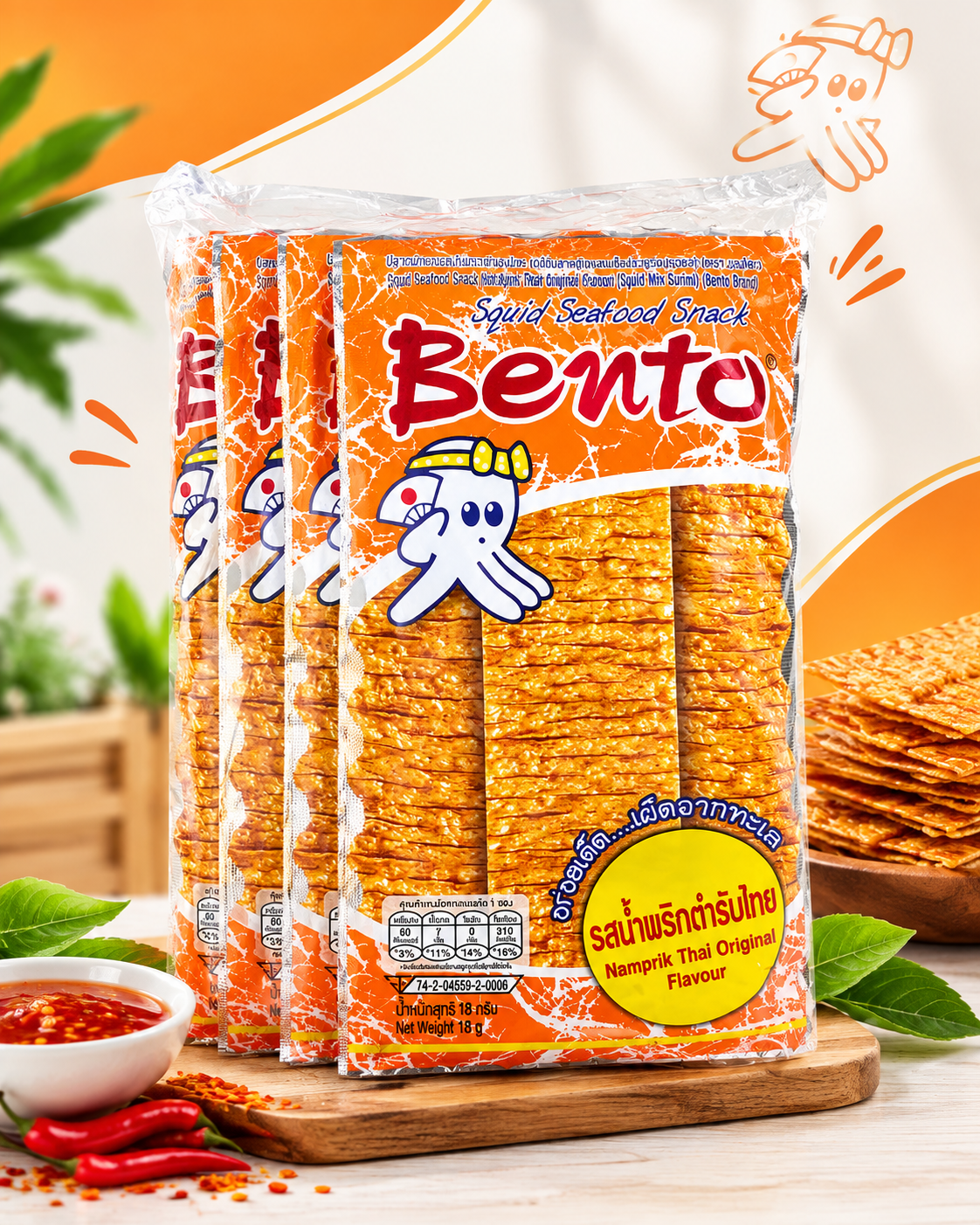 Bento Squid Seafood Halal Snack – Namprik Thai Original Flavour 6 Pcs Combo