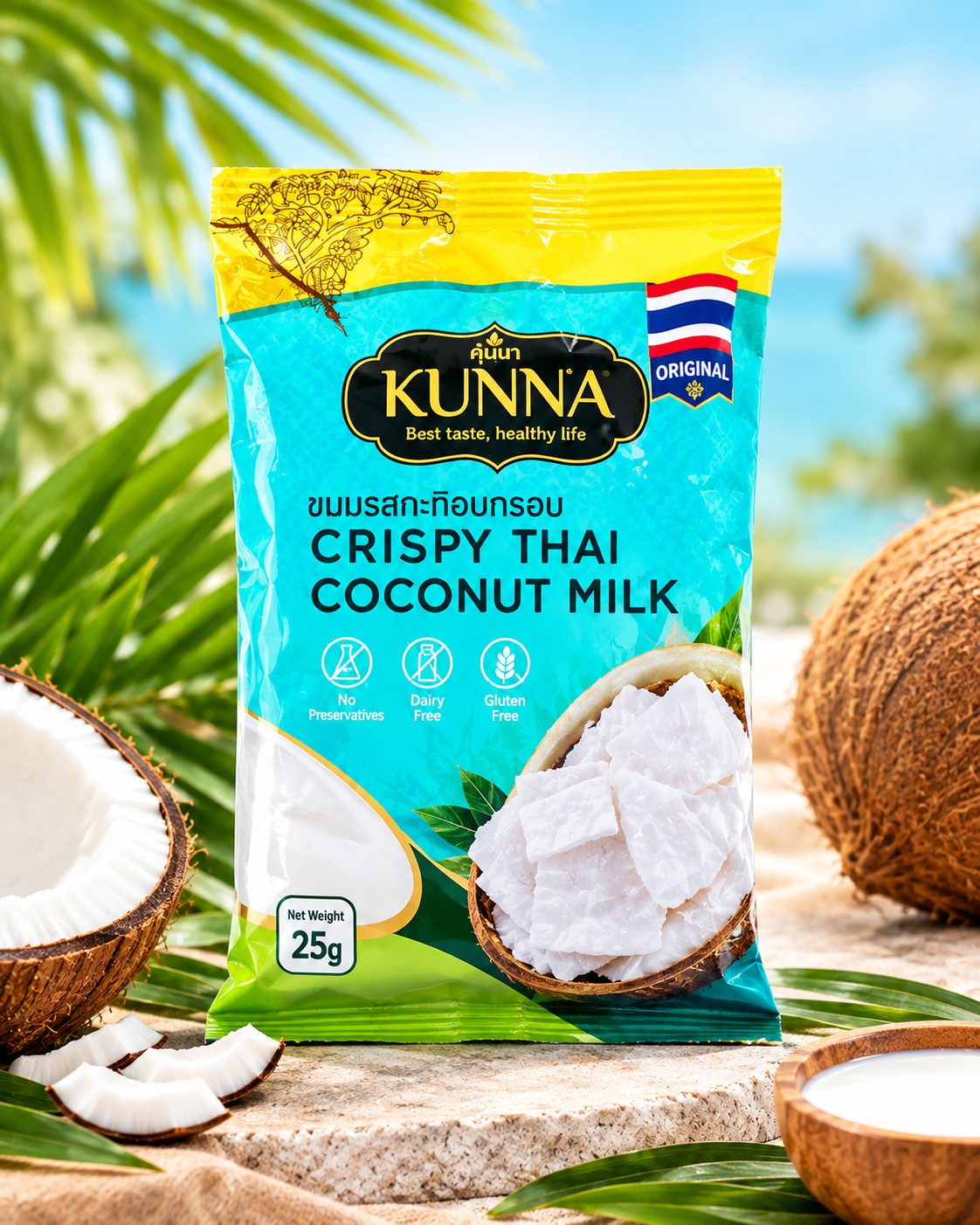 KUNNA Crispy Thai Coconut Milk 25g Pack – Original